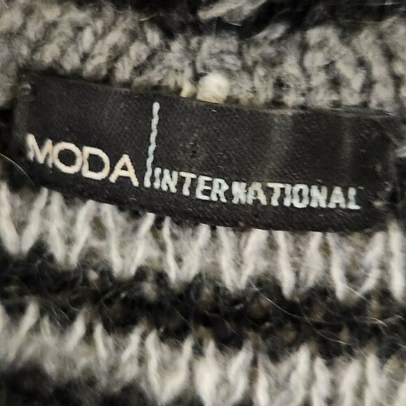 Moda International Gray Black Striped Long Line Wool Cardigan Sweater Size S - Picture 4 of 5